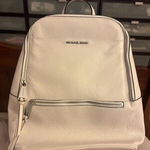Michael Kors Ivory Pebbled Leather Backpack with Silver Hardware